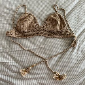 She made me handmade crochet bikini top bralette in S/M sand beige NEW